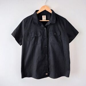 Dickies Classic Black Short Sleeve Button Down Skater Y2K Utility Workwear Shirt